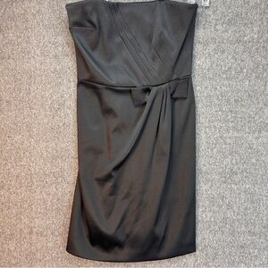 White House Black Market Dress Womens 8 Black Strapless Bow Pleated Sheath Party
